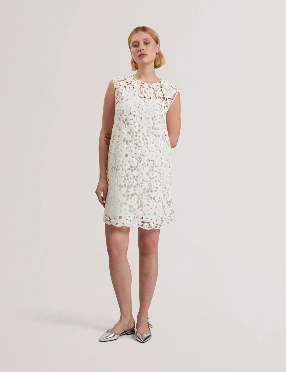 Ted Baker MIIKKA - Crochet Sleeveless Shift Minikleid Damen Weiß | RFPKC-0176