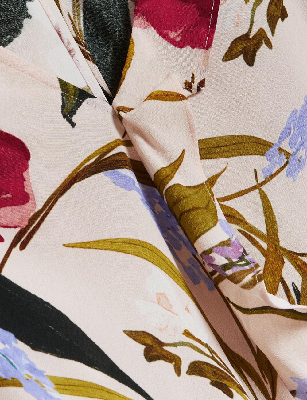 Ted Baker MINASA - Floral Print Frill Trim Long Sleeve Bluse Damen Rosa | HJYTK-0184