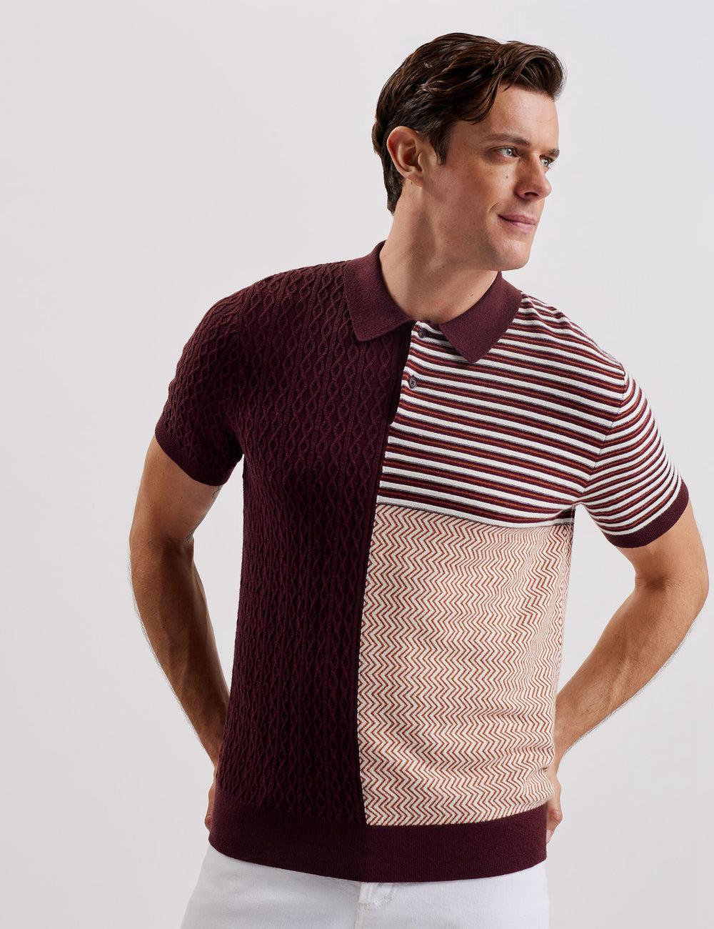 Ted Baker MINSTA - Textured Patchwork Knit Polo Shirts Herren Bordeaux | EZGCJ-4361