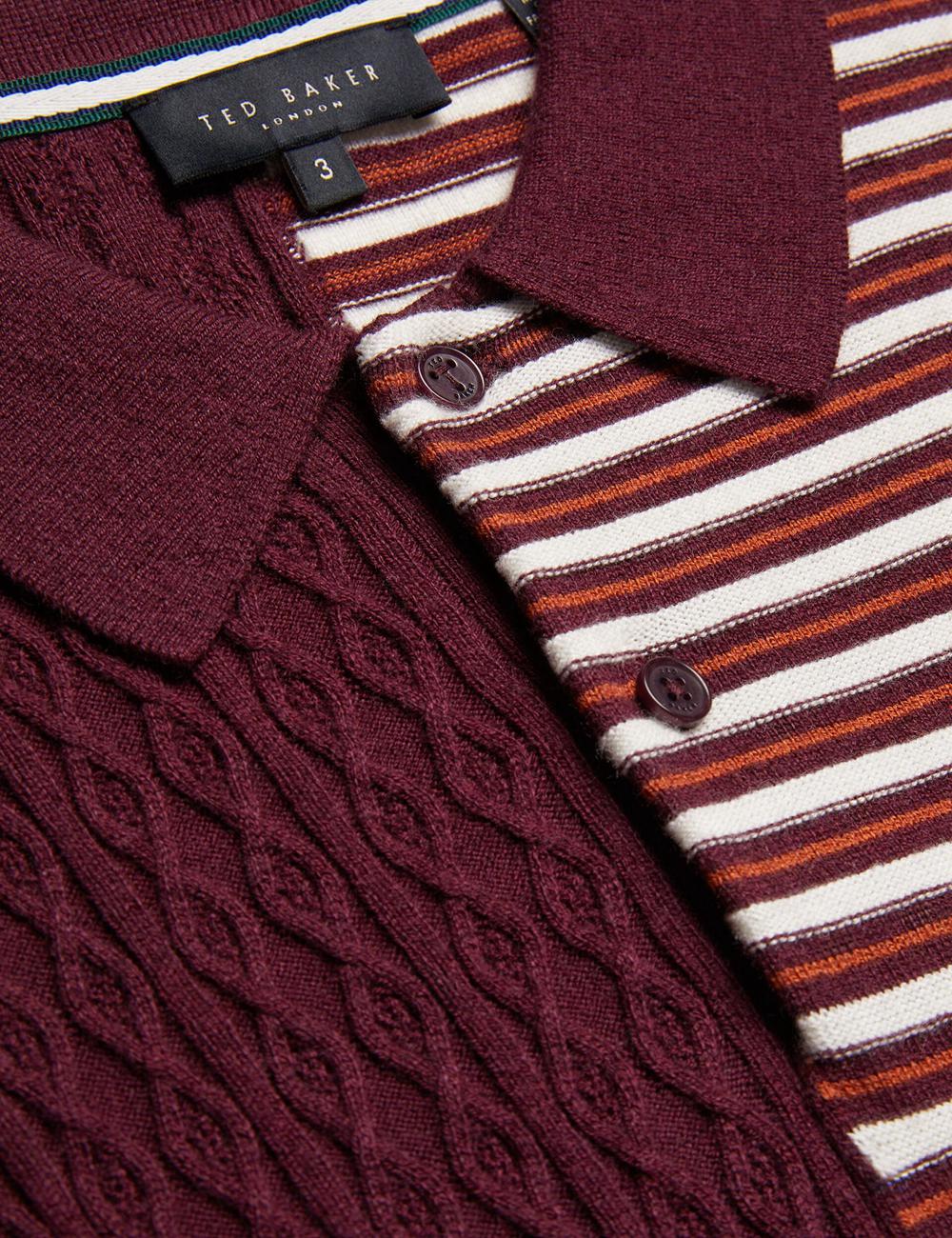 Ted Baker MINSTA - Textured Patchwork Knit Polo Shirts Herren Bordeaux | EZGCJ-4361