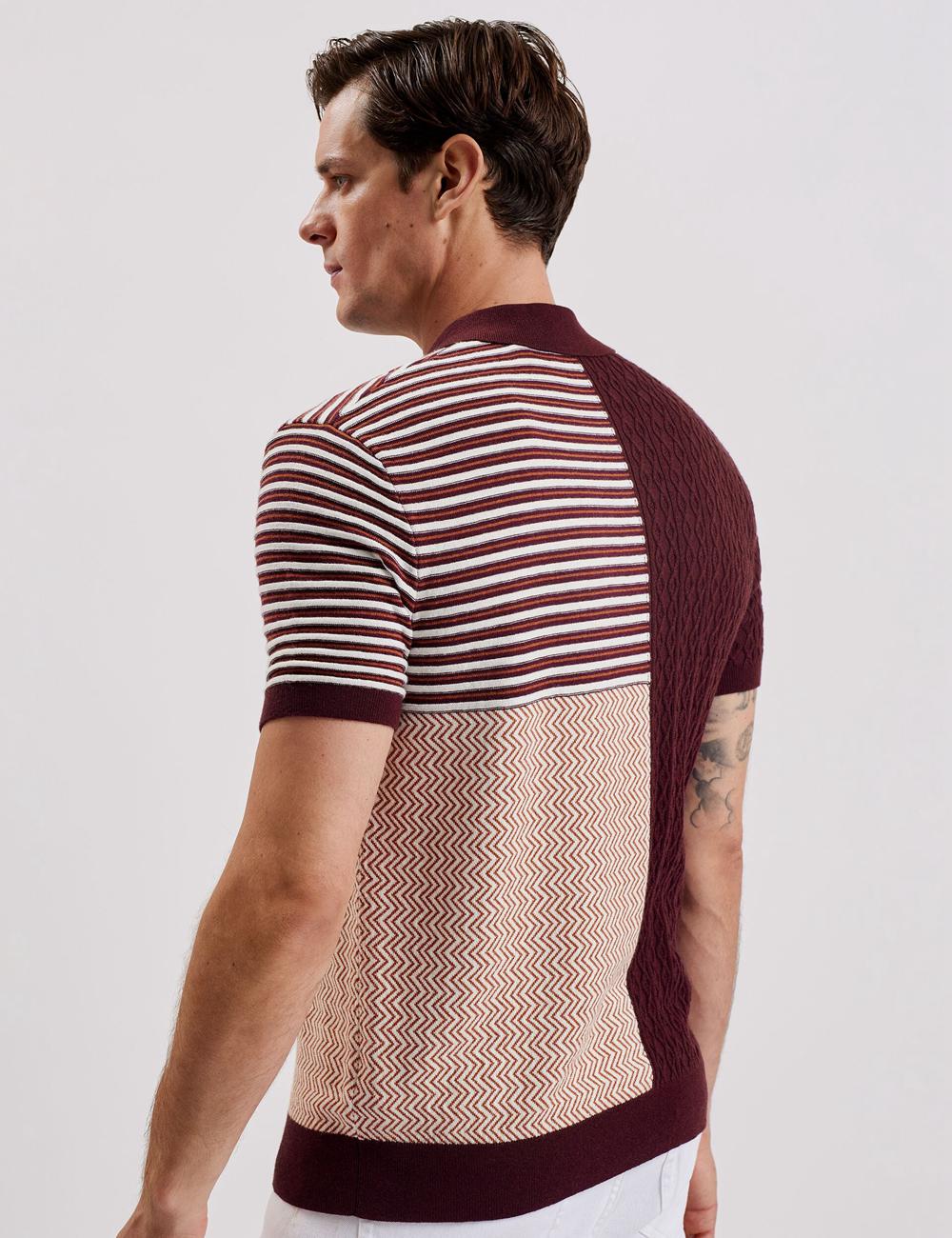 Ted Baker MINSTA - Textured Patchwork Knit Polo Shirts Herren Bordeaux | EZGCJ-4361