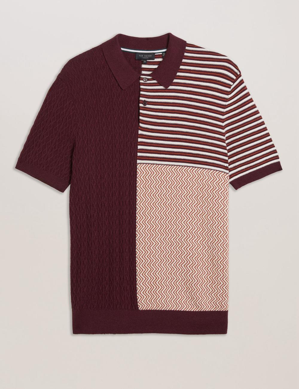 Ted Baker MINSTA - Textured Patchwork Knit Polo Shirts Herren Bordeaux | EZGCJ-4361