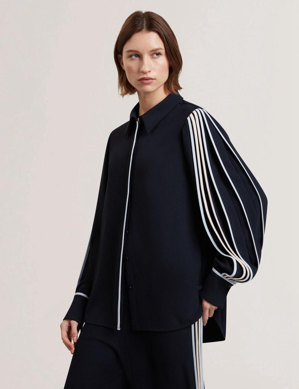 Ted Baker MIRITI - Contrast Piping Detail Long Sleeve Hemd Damen Navy | NPECD-8152