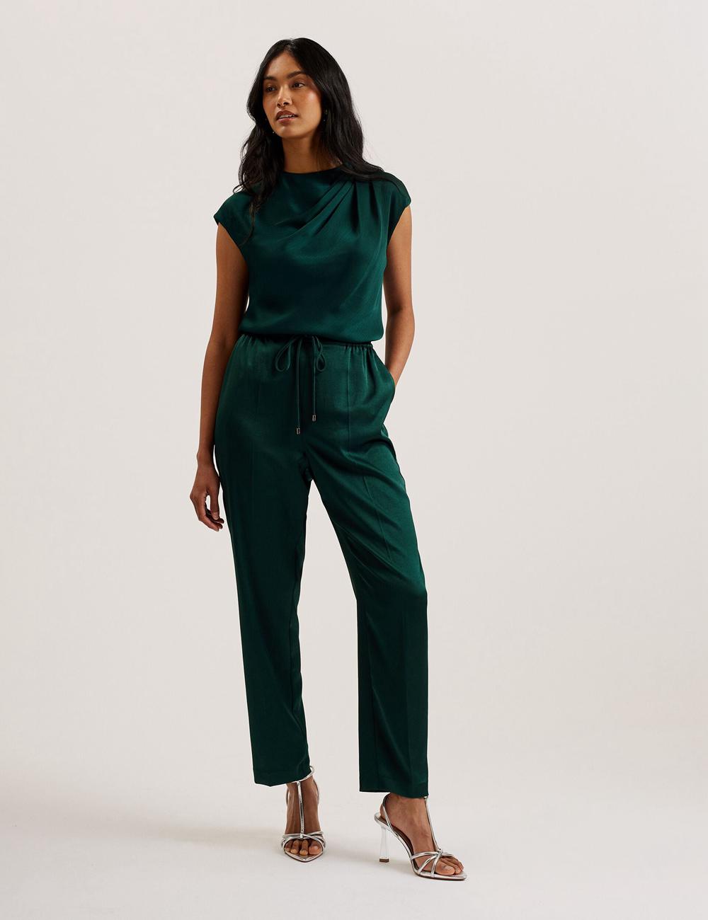 Ted Baker MISRINA - Drape Neck Detail Satin Top Pullover Damen Grün | LRFMU-7381