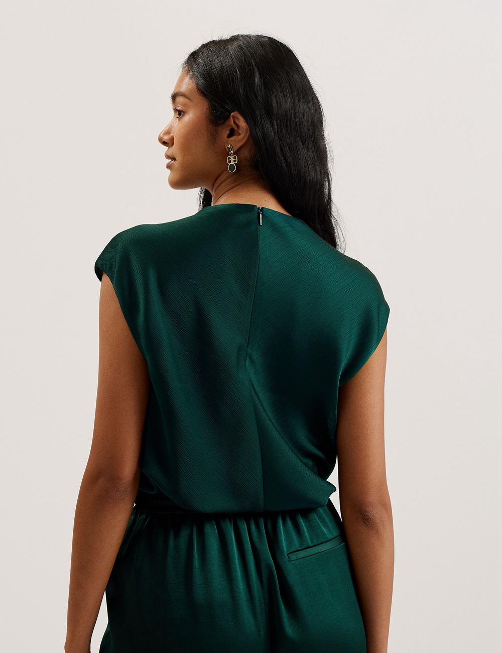 Ted Baker MISRINA - Drape Neck Detail Satin Top Pullover Damen Grün | LRFMU-7381