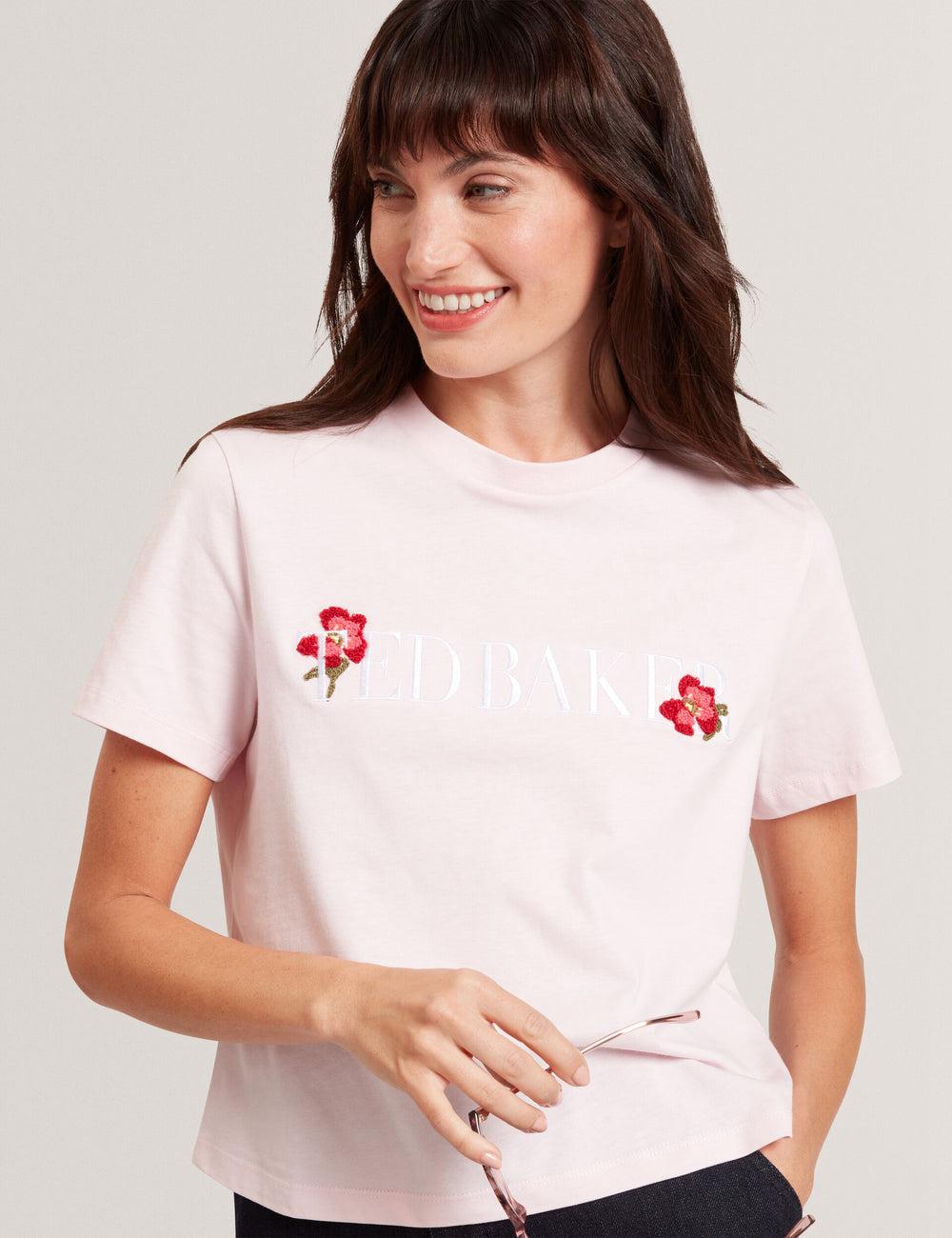 Ted Baker MOLII - Embroidered Logo Cropped Cotton T-shirts Damen Rosa | CDQPW-2931