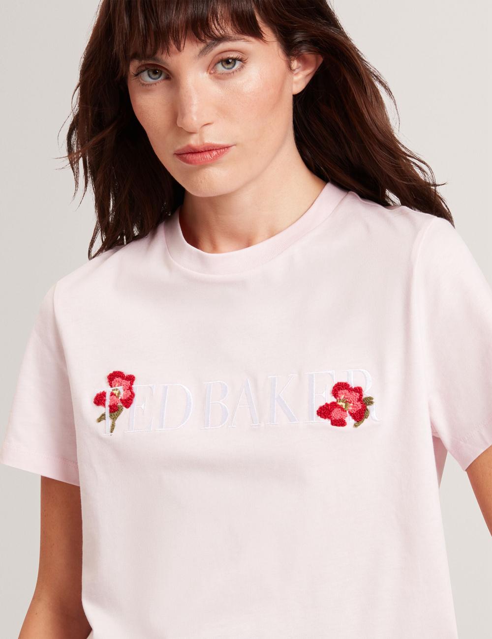 Ted Baker MOLII - Embroidered Logo Cropped Cotton T-shirts Damen Rosa | CDQPW-2931