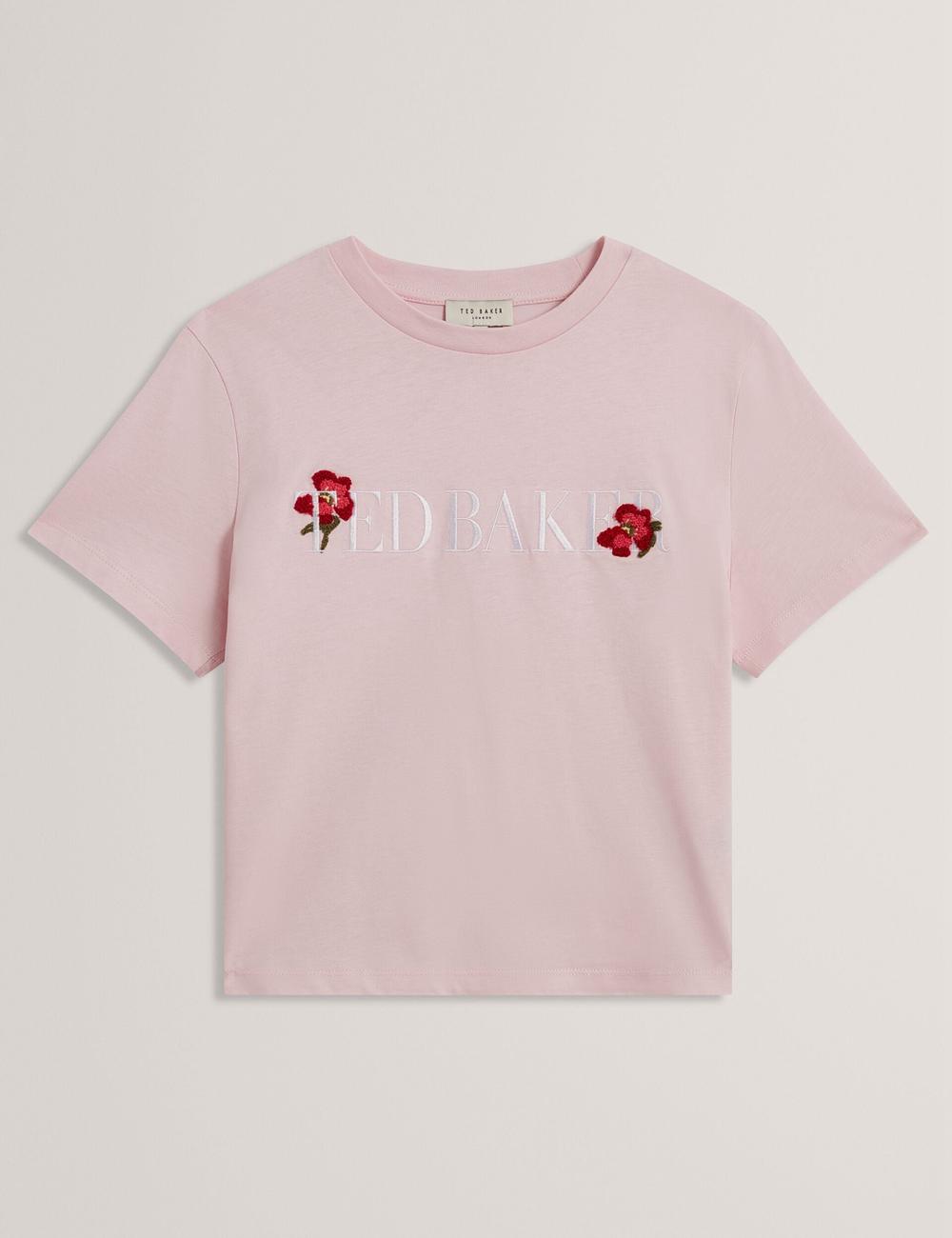Ted Baker MOLII - Embroidered Logo Cropped Cotton T-shirts Damen Rosa | CDQPW-2931