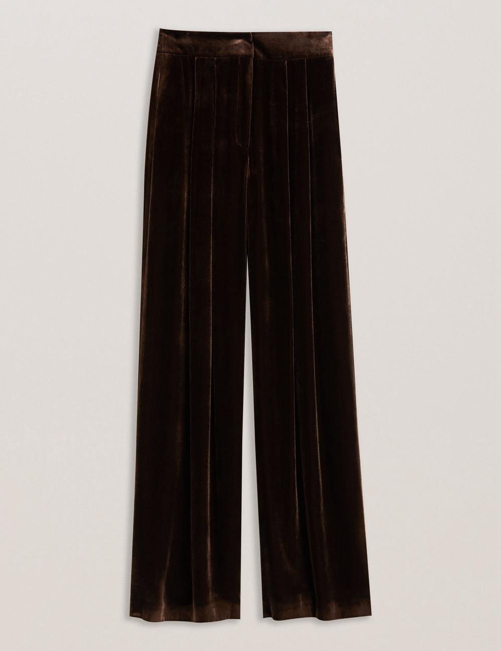 Ted Baker MOMIJIT - Velvet Pleated Wide Leg Hosen Damen Braun | XCYTR-3829