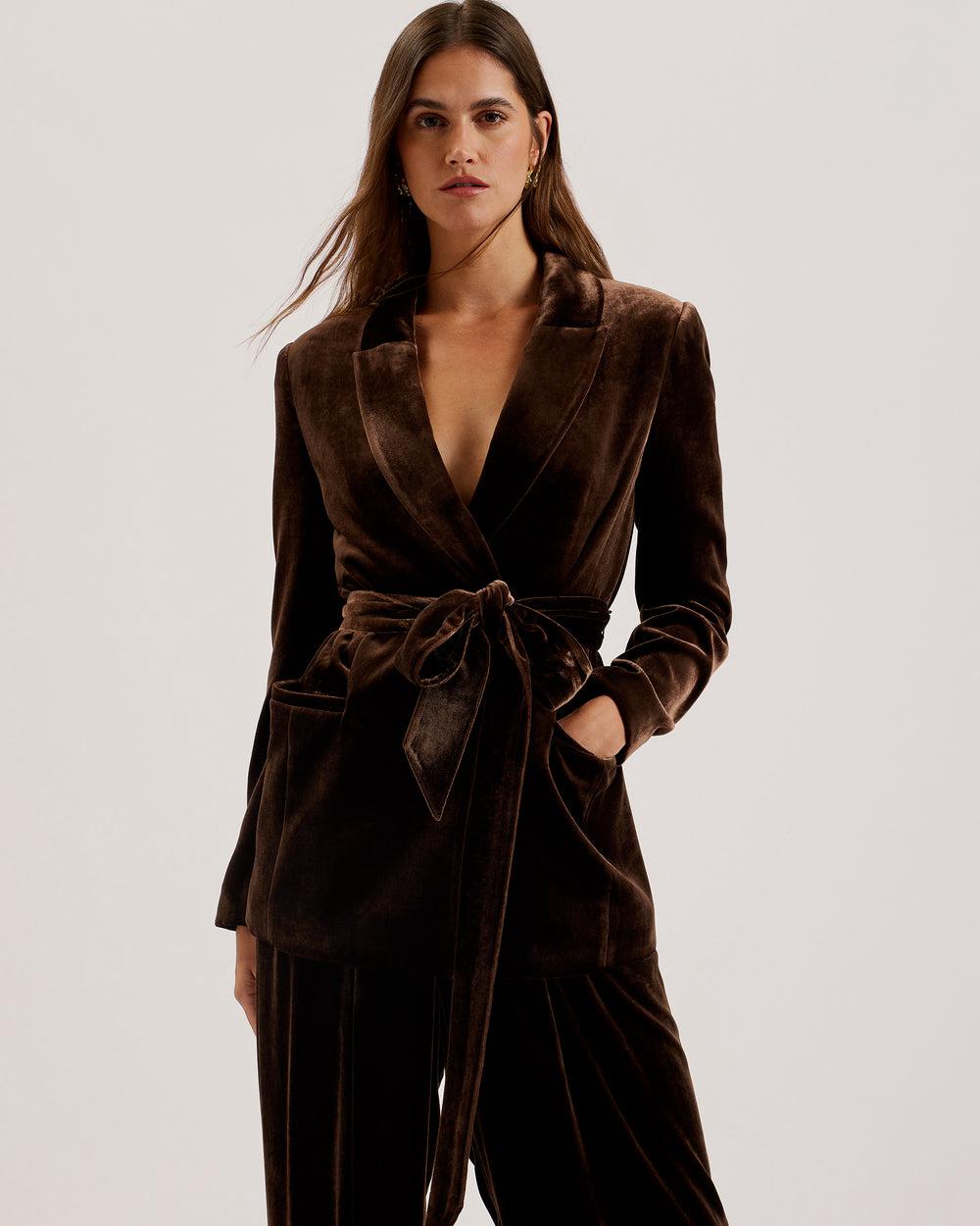 Ted Baker MOMIJI - Velvet Waist Single Breasted Blazer Damen Braun | XPUQO-9073