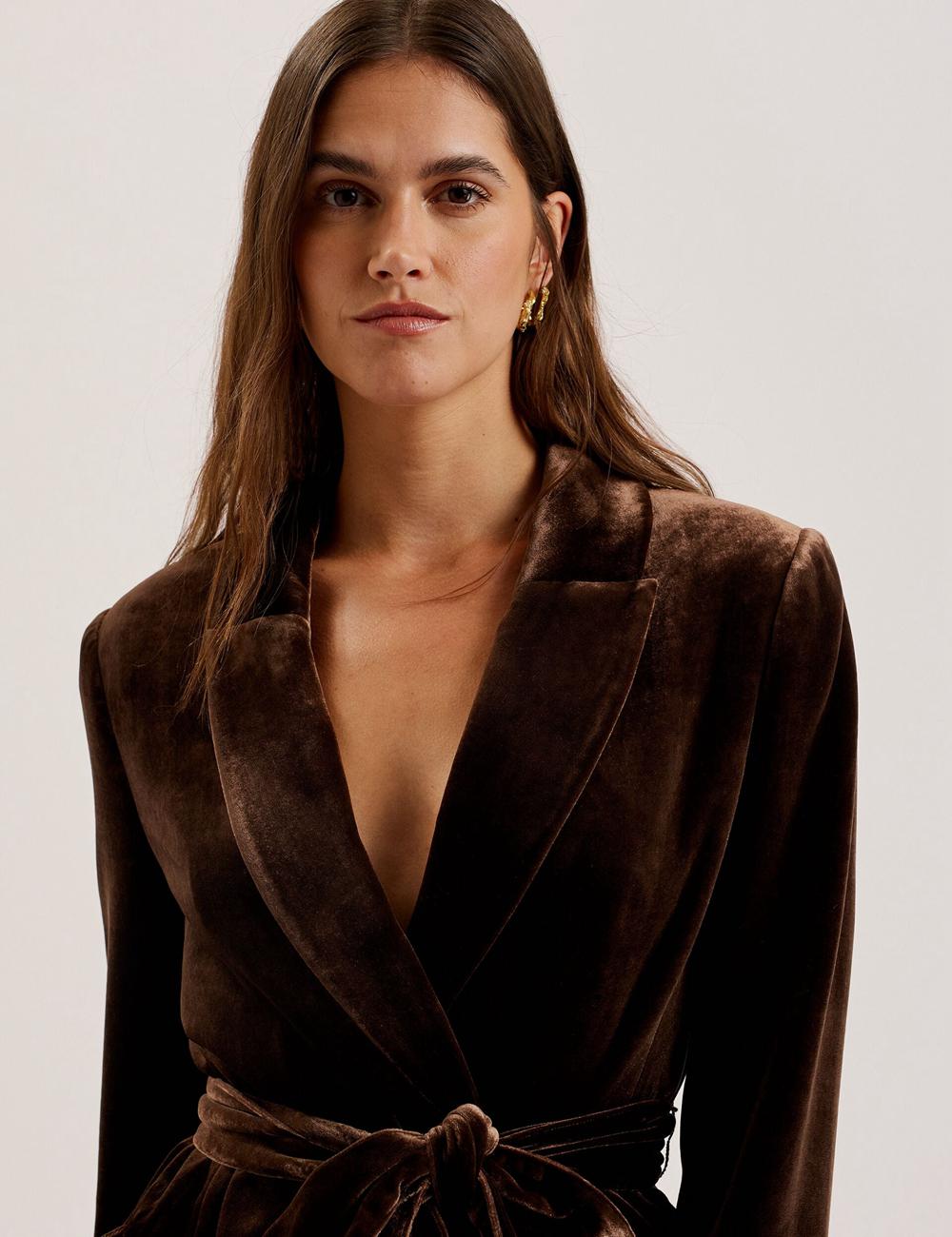 Ted Baker MOMIJI - Velvet Waist Single Breasted Blazer Damen Braun | XPUQO-9073