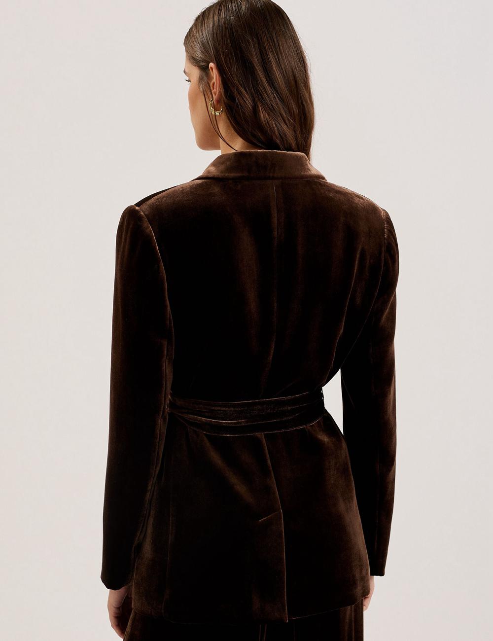 Ted Baker MOMIJI - Velvet Waist Single Breasted Blazer Damen Braun | XPUQO-9073