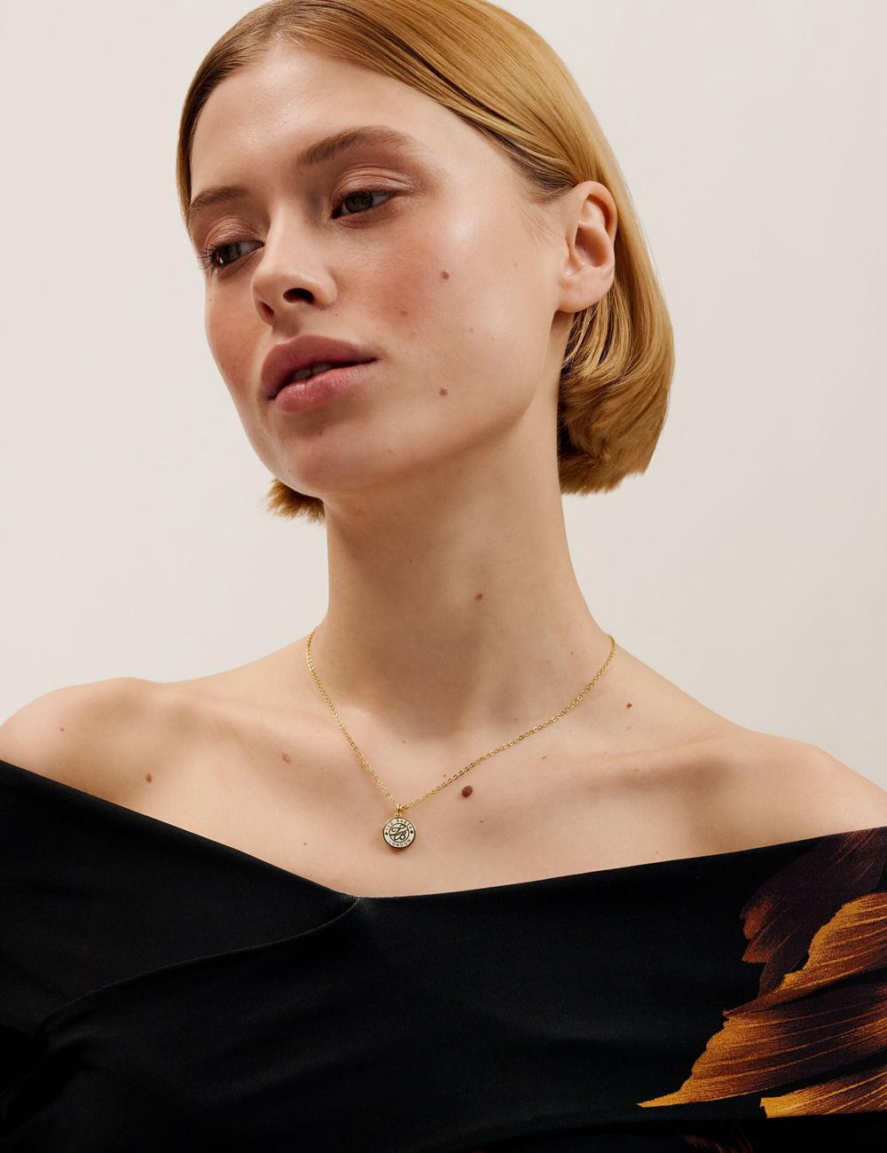 Ted Baker MONELLA - Monogram Logo Coin Pendant Ketten Damen Gold | QJHIF-7803