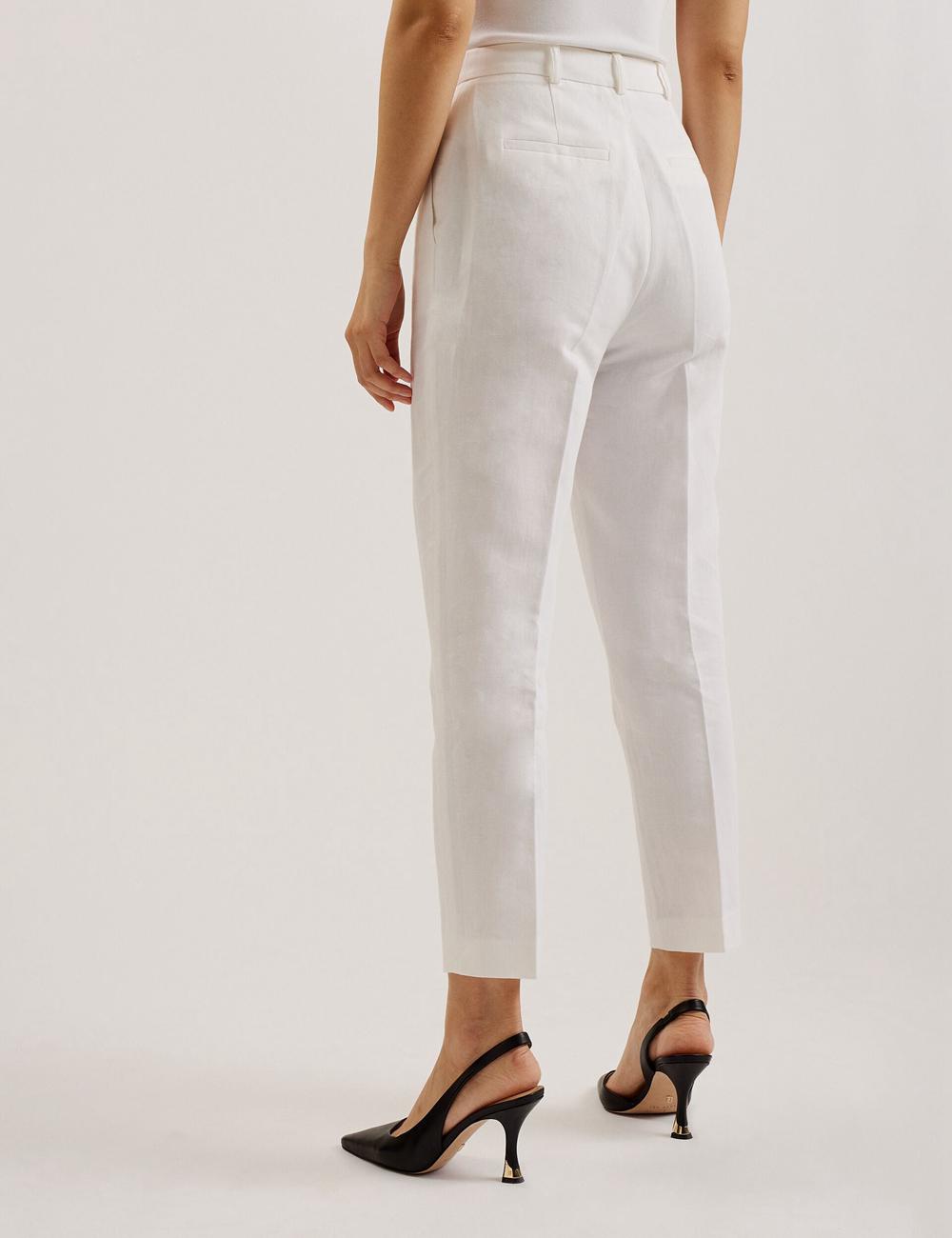 Ted Baker MUSUBT - Linen Cotton High Waisted Tailored Hosen Damen Weiß | IQJRM-2950