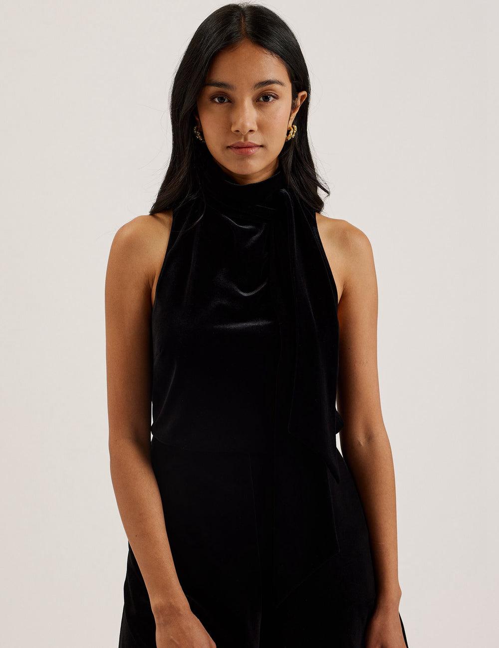 Ted Baker NALIAS - Velvet High Cowl Neck Sleeveless Oberteile Damen Schwarz | BGIHO-0435