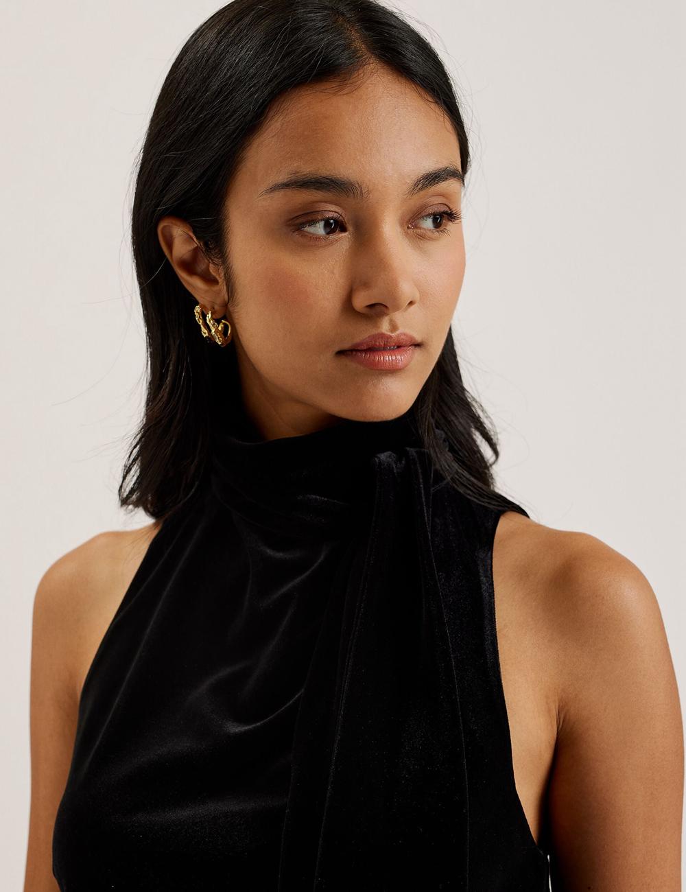 Ted Baker NALIAS - Velvet High Cowl Neck Sleeveless Oberteile Damen Schwarz | BGIHO-0435