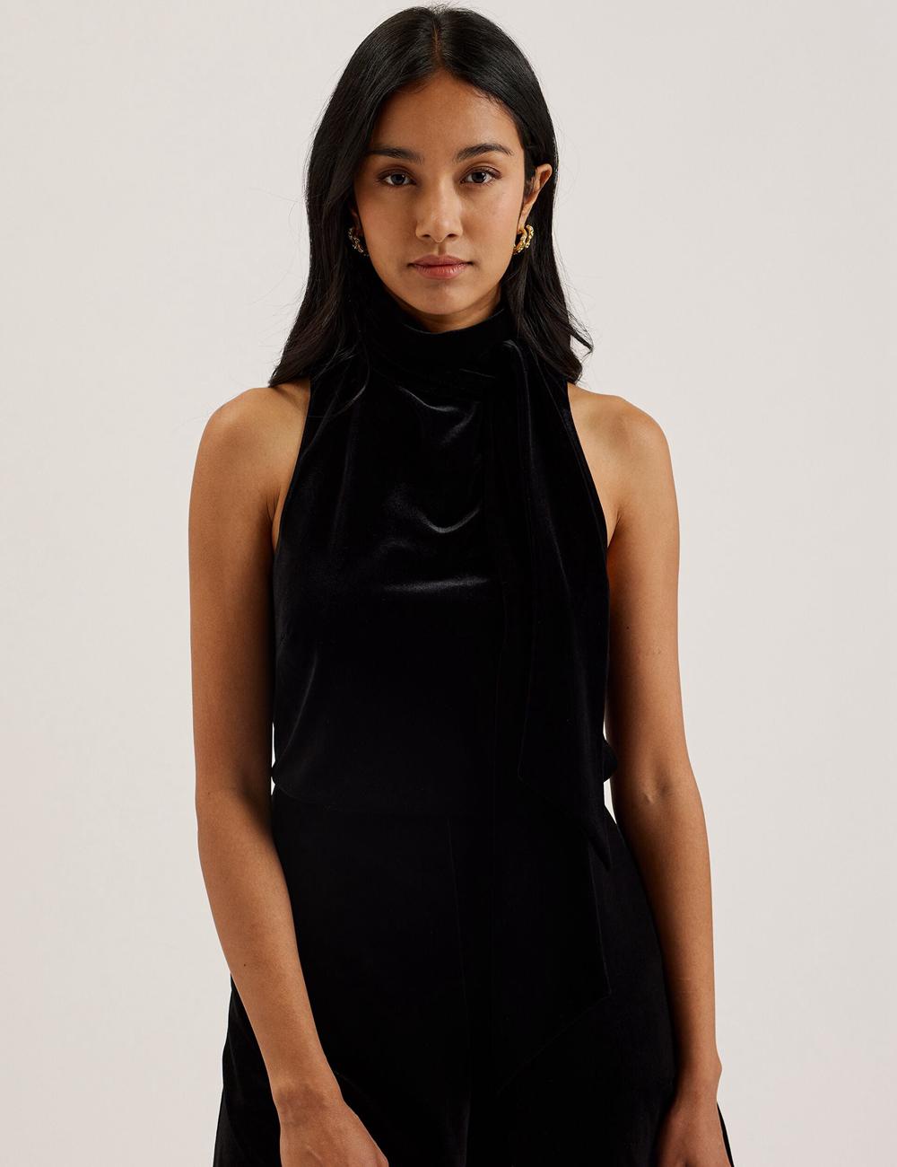 Ted Baker NALIAS - Velvet High Cowl Neck Sleeveless Oberteile Damen Schwarz | BGIHO-0435