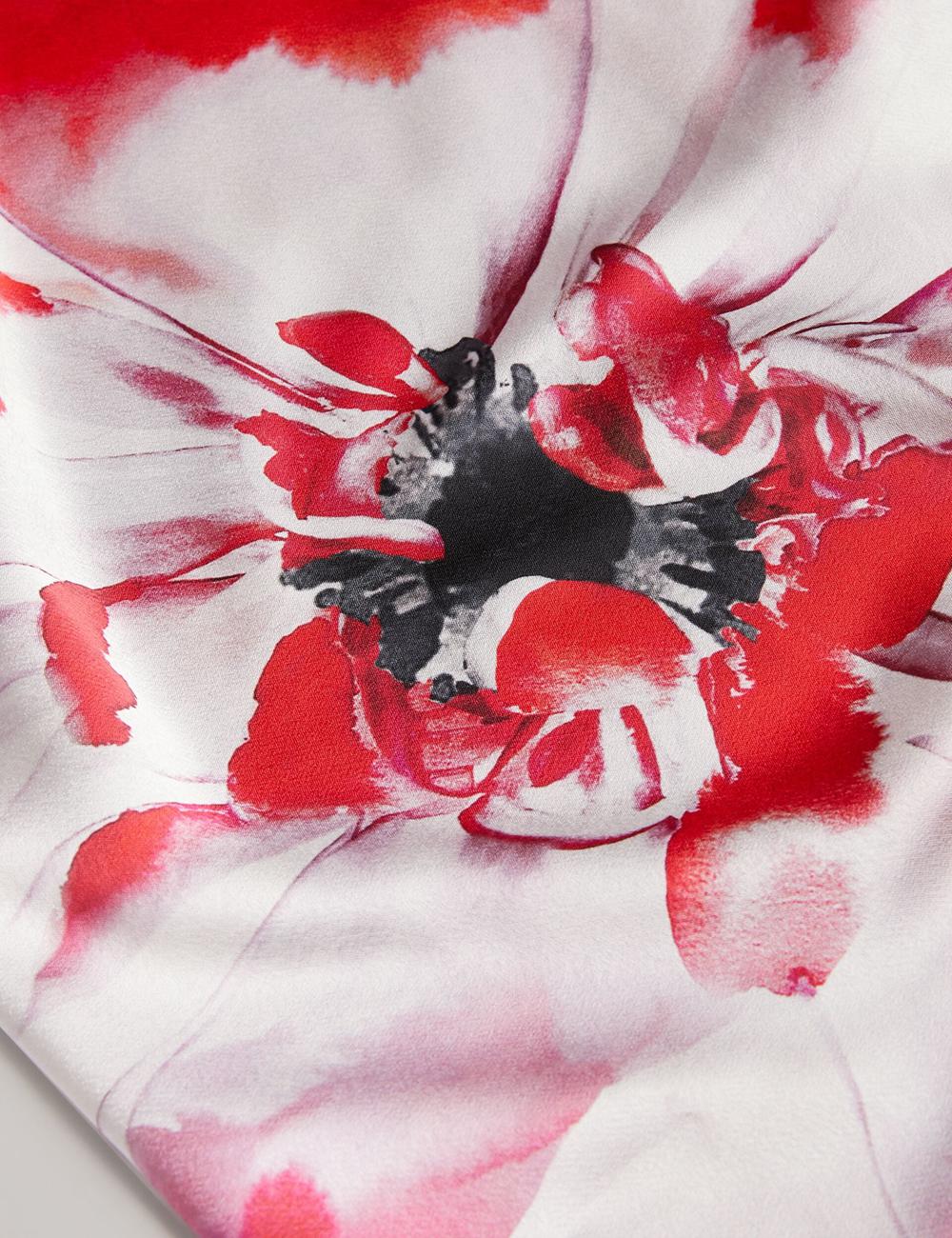Ted Baker NASINU - Printed Satin Batwing Sleeve Midi-kleid Damen Rot | ODFJU-4987