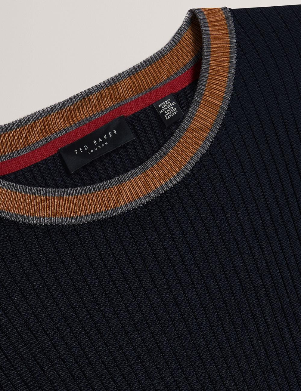 Ted Baker NAYOR - Long Sleeve Rayon Ribbed Crew Neck Pullover Herren Navy | KUBJY-3945