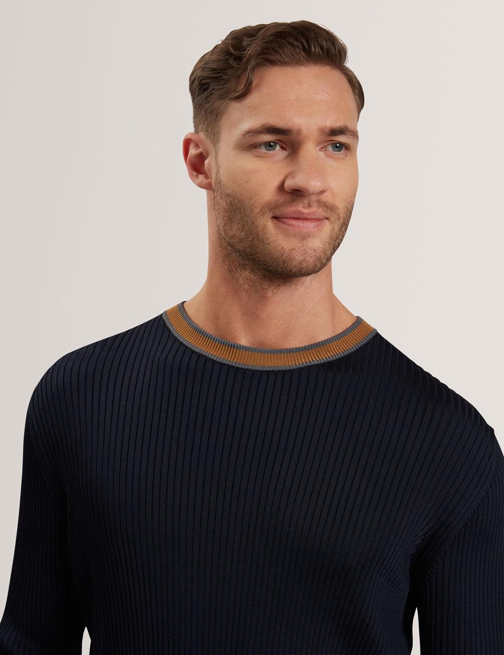 Ted Baker NAYOR - Long Sleeve Rayon Ribbed Crew Neck Pullover Herren Navy | KUBJY-3945