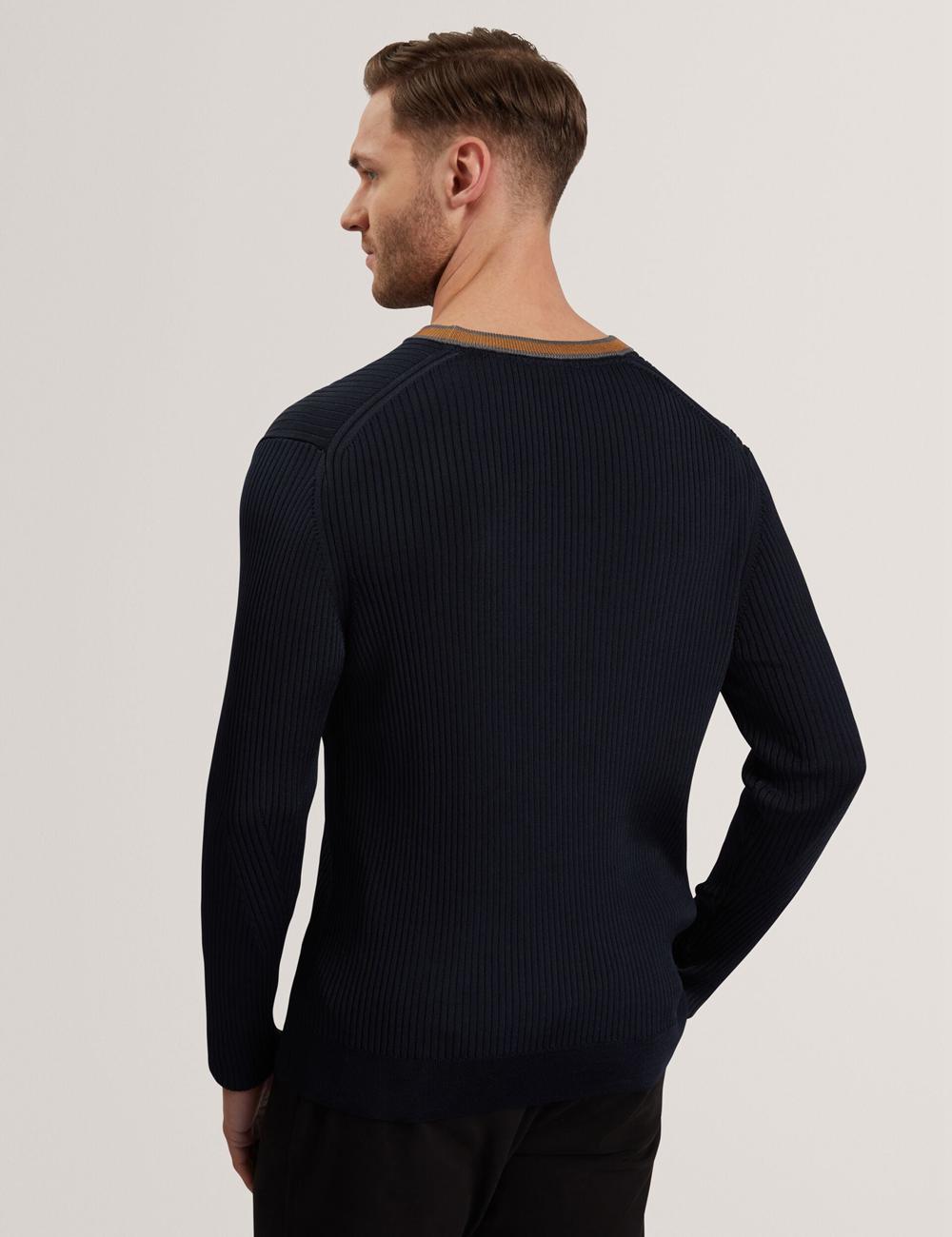 Ted Baker NAYOR - Long Sleeve Rayon Ribbed Crew Neck Pullover Herren Navy | KUBJY-3945