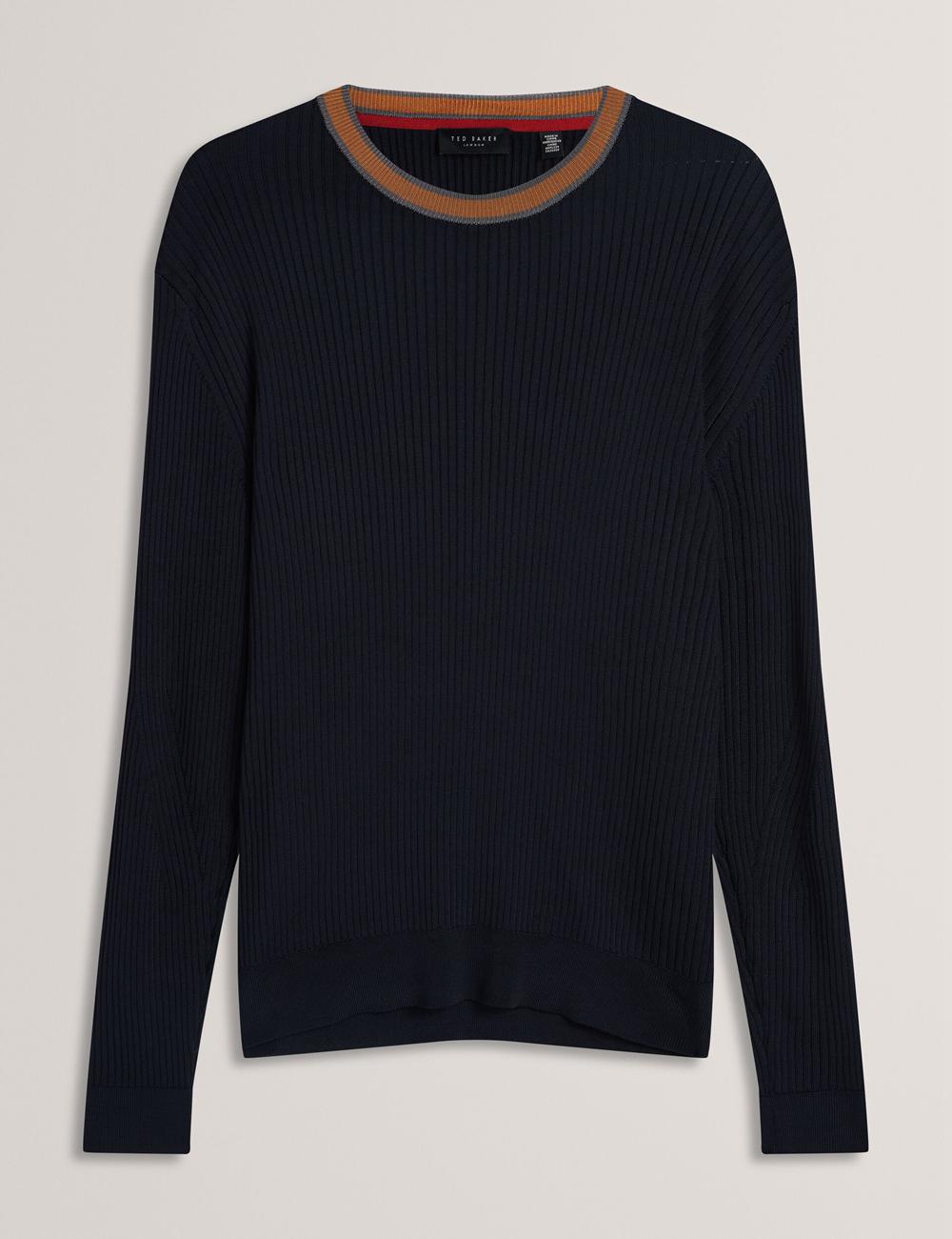Ted Baker NAYOR - Long Sleeve Rayon Ribbed Crew Neck Pullover Herren Navy | KUBJY-3945
