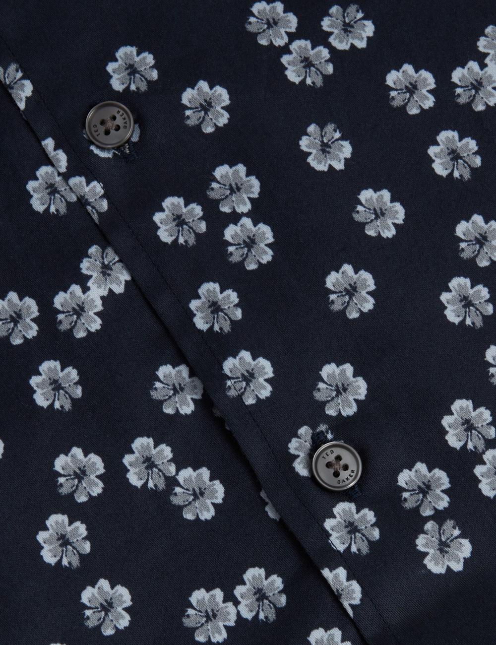 Ted Baker NIKSHO - Short Sleeve Slim Ditsy Floral Hemd Herren Navy | GRTDY-1329
