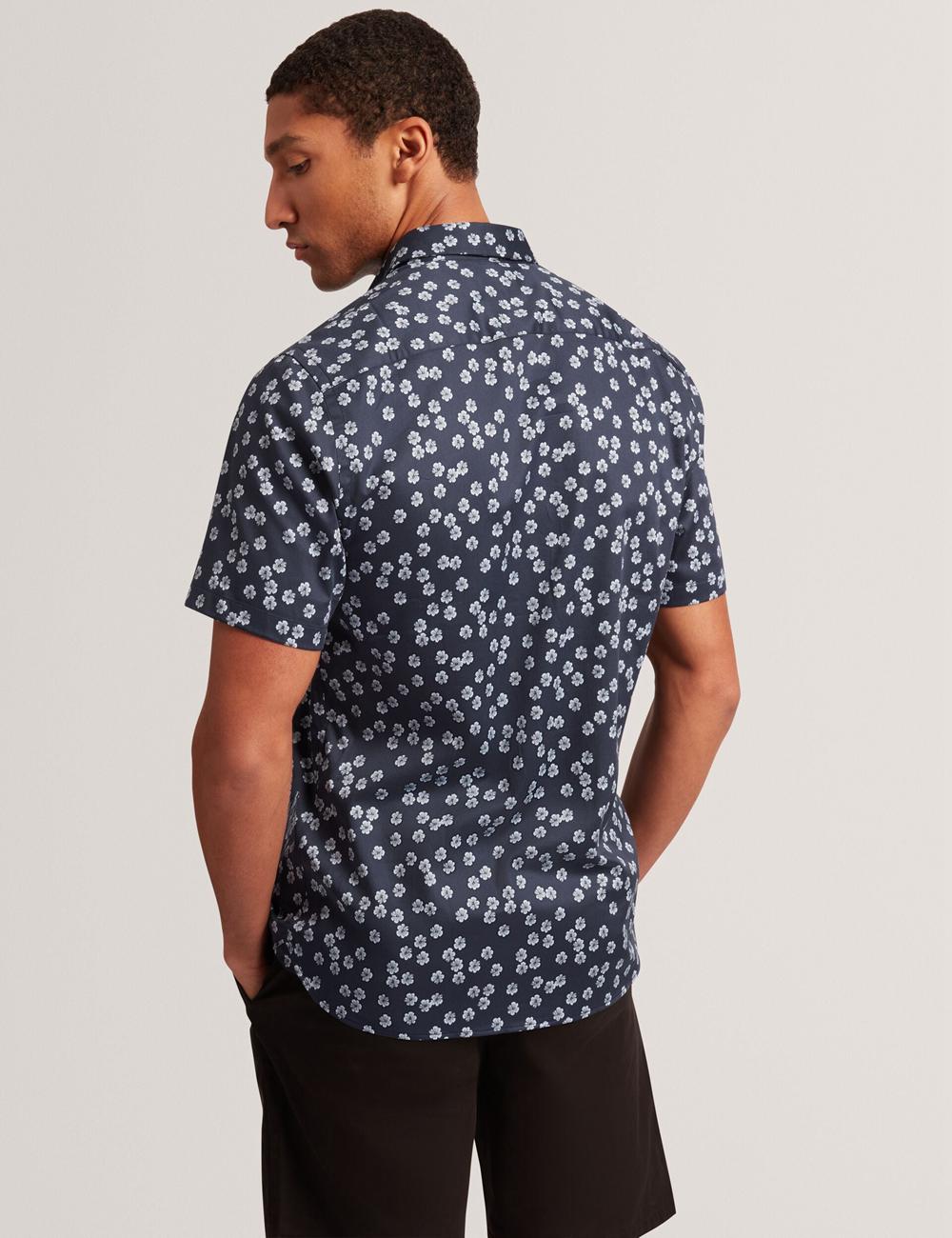 Ted Baker NIKSHO - Short Sleeve Slim Ditsy Floral Hemd Herren Navy | GRTDY-1329