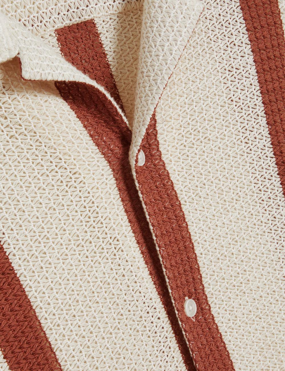 Ted Baker NIKS - Short Sleeve Stripe Crochet Oversized Hemd Herren Taupe | SXNHT-2968