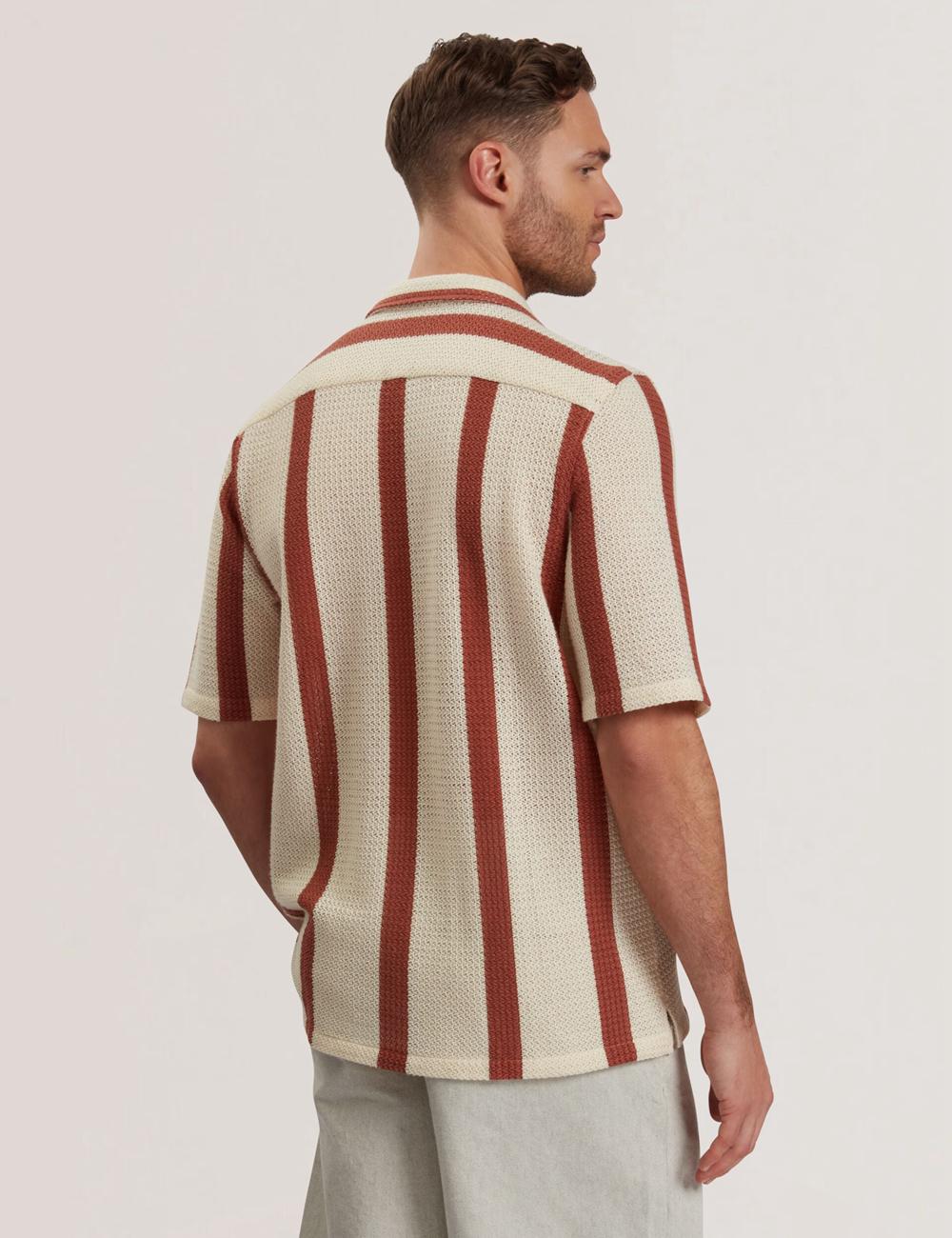 Ted Baker NIKS - Short Sleeve Stripe Crochet Oversized Hemd Herren Taupe | SXNHT-2968