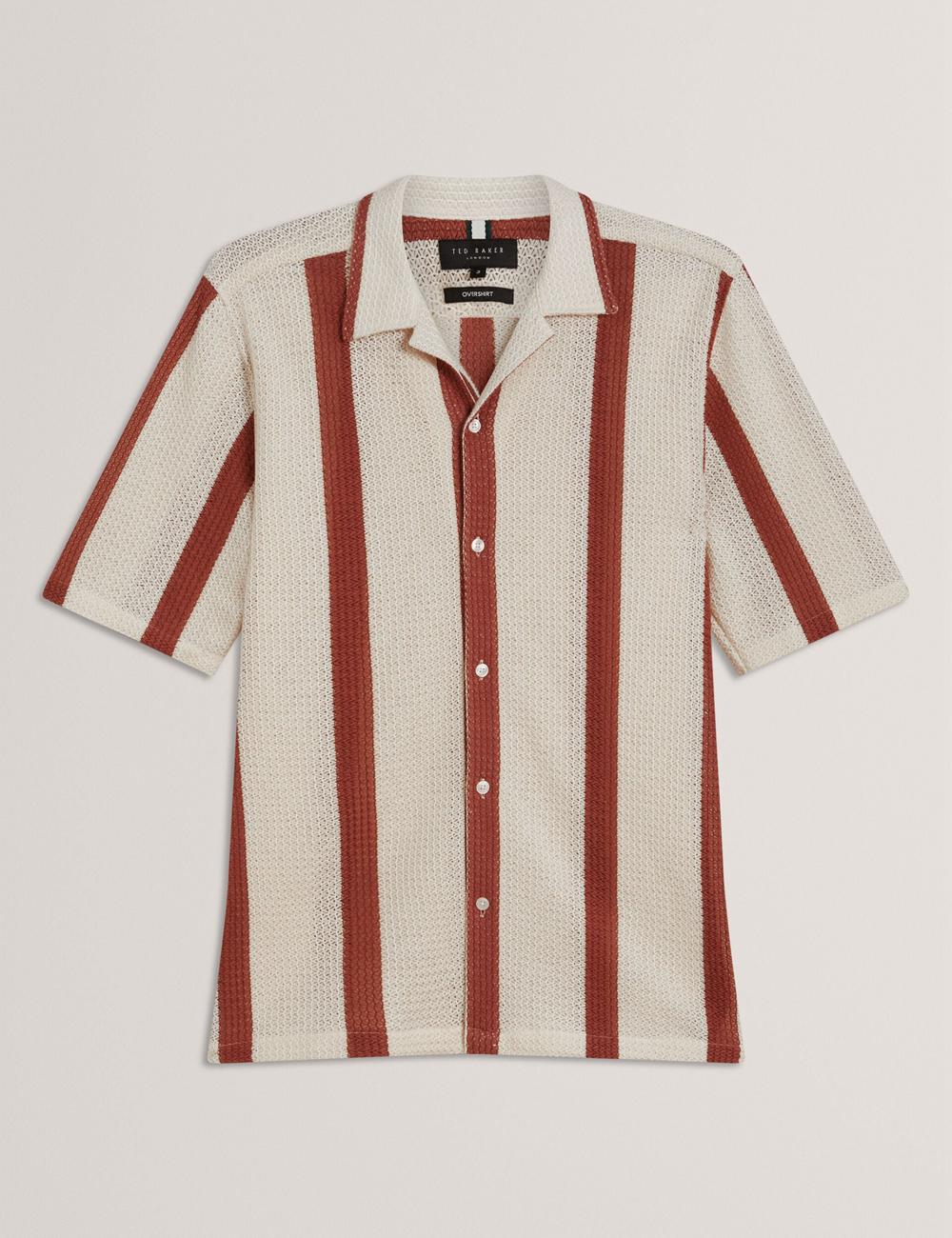 Ted Baker NIKS - Short Sleeve Stripe Crochet Oversized Hemd Herren Taupe | SXNHT-2968
