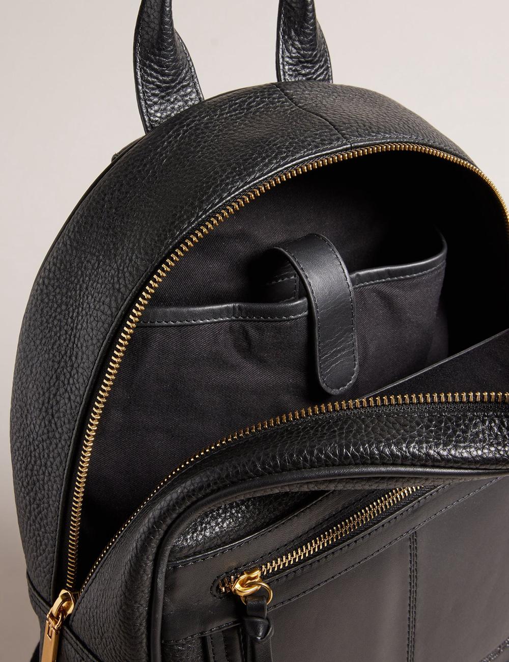Ted Baker NISHAY - Leather Zip Pocket Laptop Rucksäcke Damen Schwarz | EQATR-0427