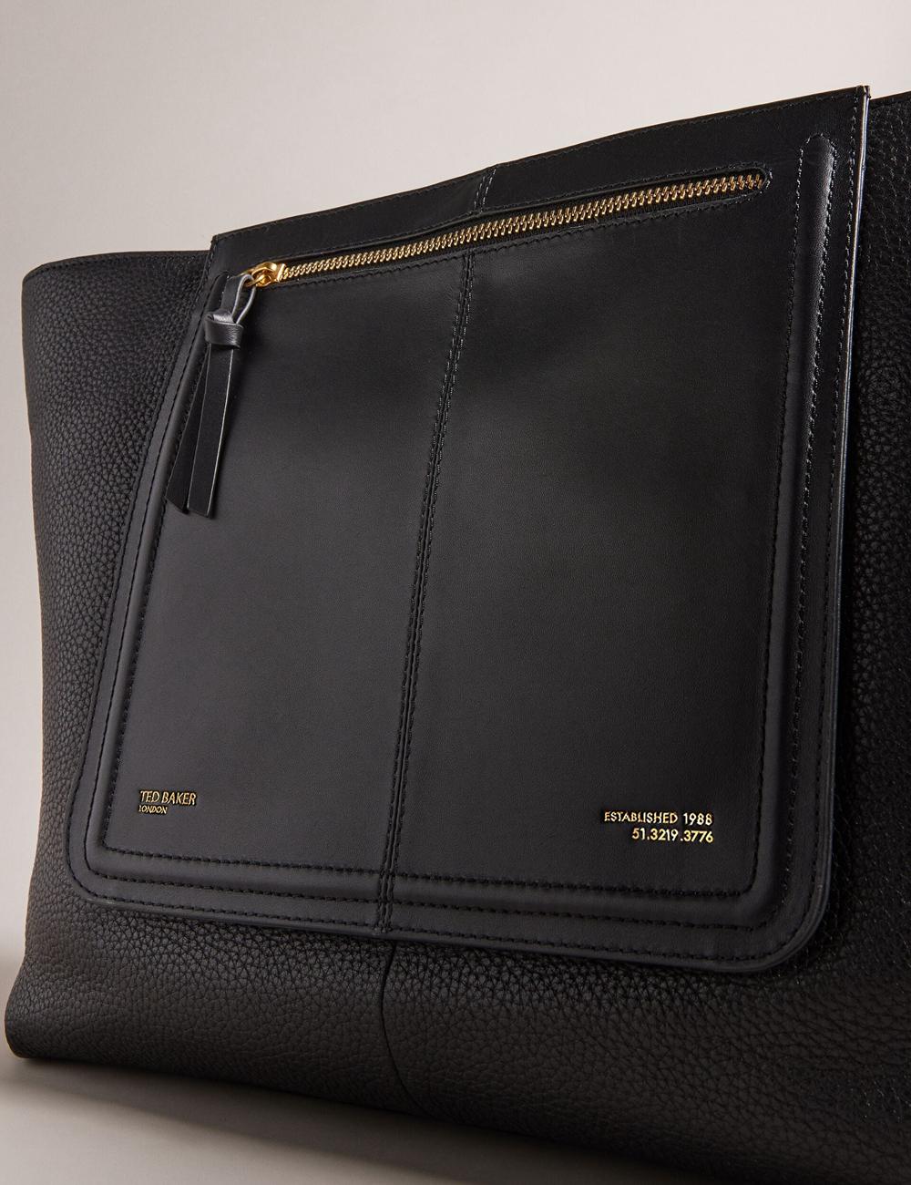 Ted Baker NISH - Wide Leather Shopper With Zip Pocket Shopper Damen Schwarz | IJDAW-0597