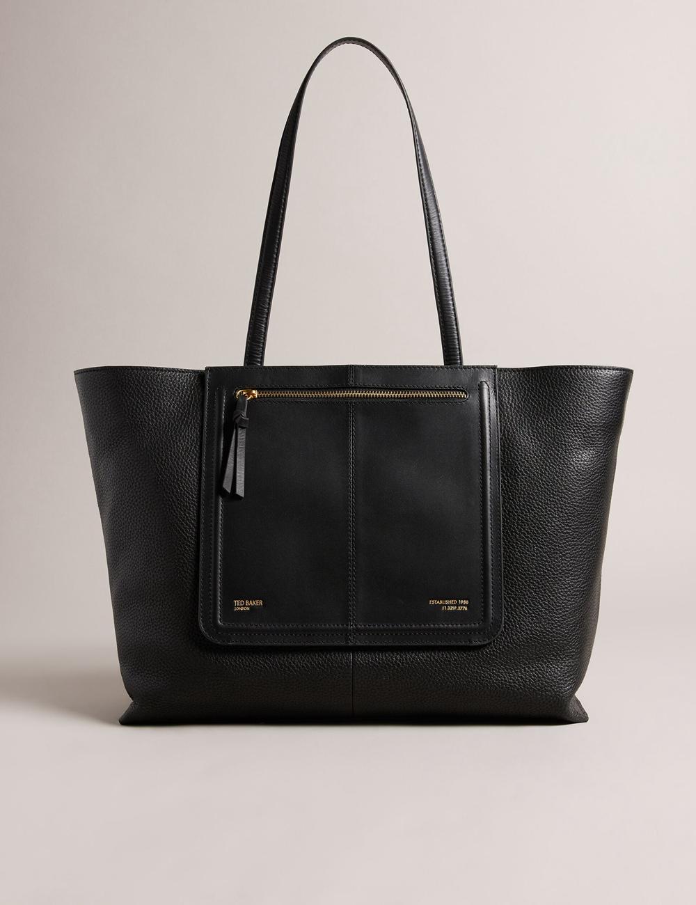 Ted Baker NISH - Wide Leather Shopper With Zip Pocket Shopper Damen Schwarz | IJDAW-0597