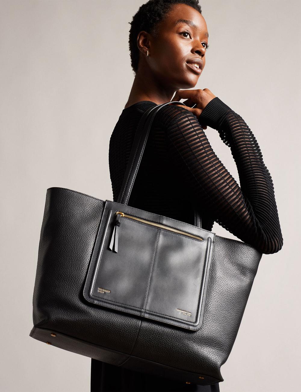 Ted Baker NISH - Wide Leather Shopper With Zip Pocket Shopper Damen Schwarz | IJDAW-0597