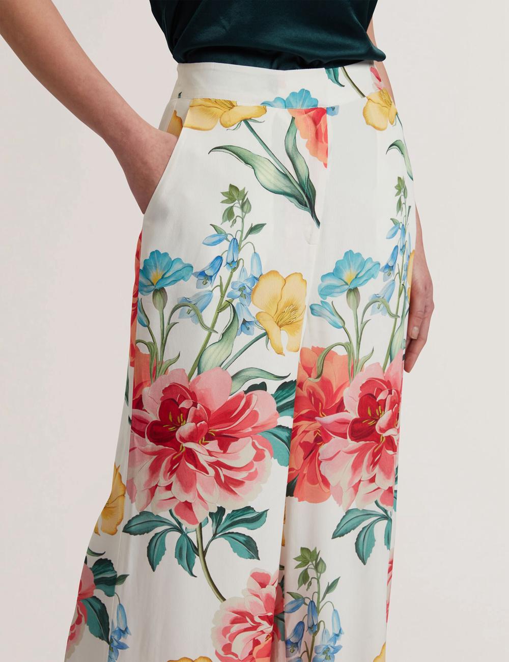 Ted Baker NYMPHAT - Floral Print High Waisted Wide Leg Hosen Damen Weiß | MPUHD-6548