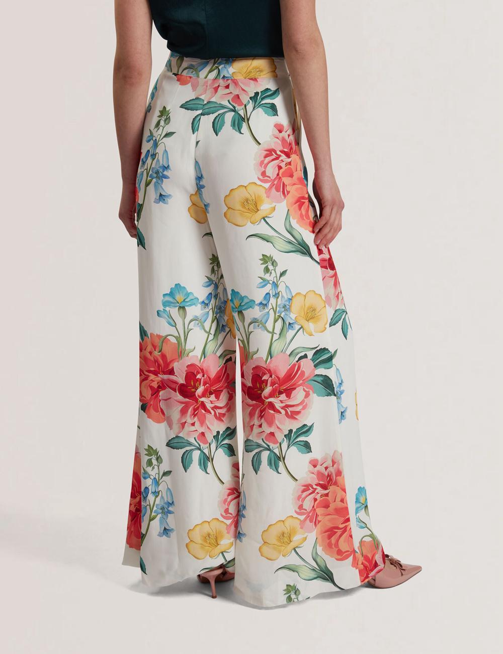 Ted Baker NYMPHAT - Floral Print High Waisted Wide Leg Hosen Damen Weiß | MPUHD-6548