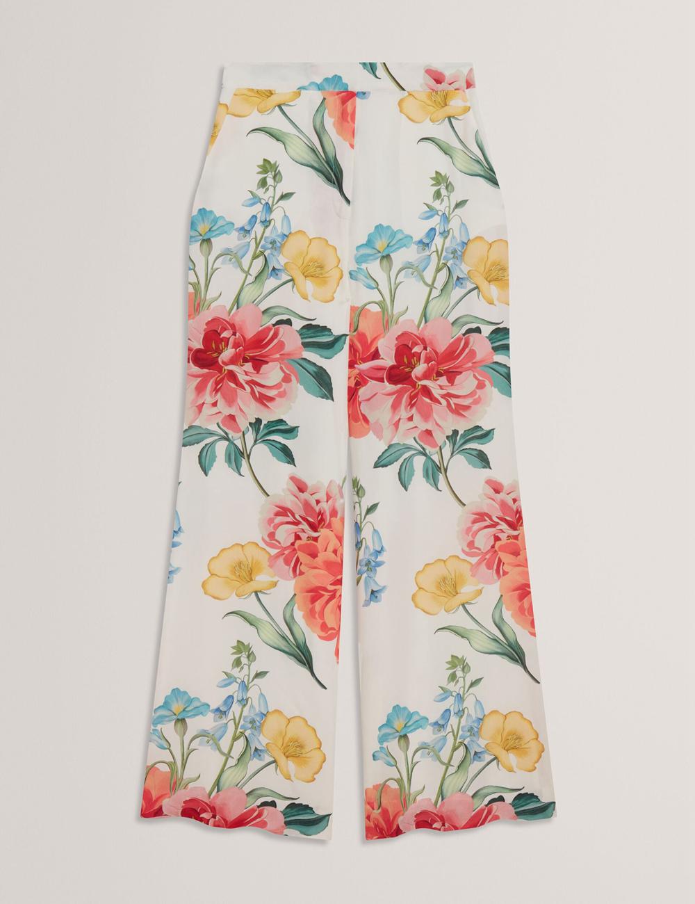Ted Baker NYMPHAT - Floral Print High Waisted Wide Leg Hosen Damen Weiß | MPUHD-6548