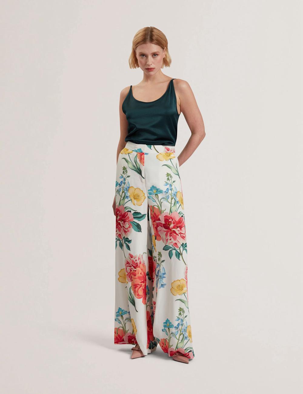 Ted Baker NYMPHAT - Floral Print High Waisted Wide Leg Hosen Damen Weiß | MPUHD-6548