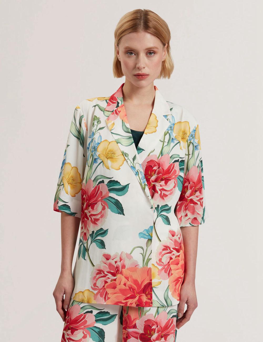 Ted Baker NYMPHA - Floral Short Sleeve Oversized Blazer Damen Weiß | UBWTH-0872