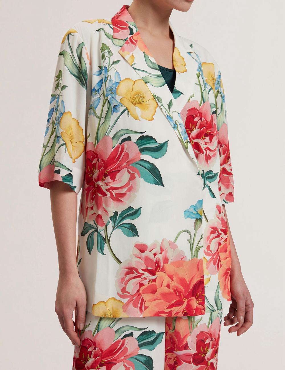 Ted Baker NYMPHA - Floral Short Sleeve Oversized Blazer Damen Weiß | UBWTH-0872