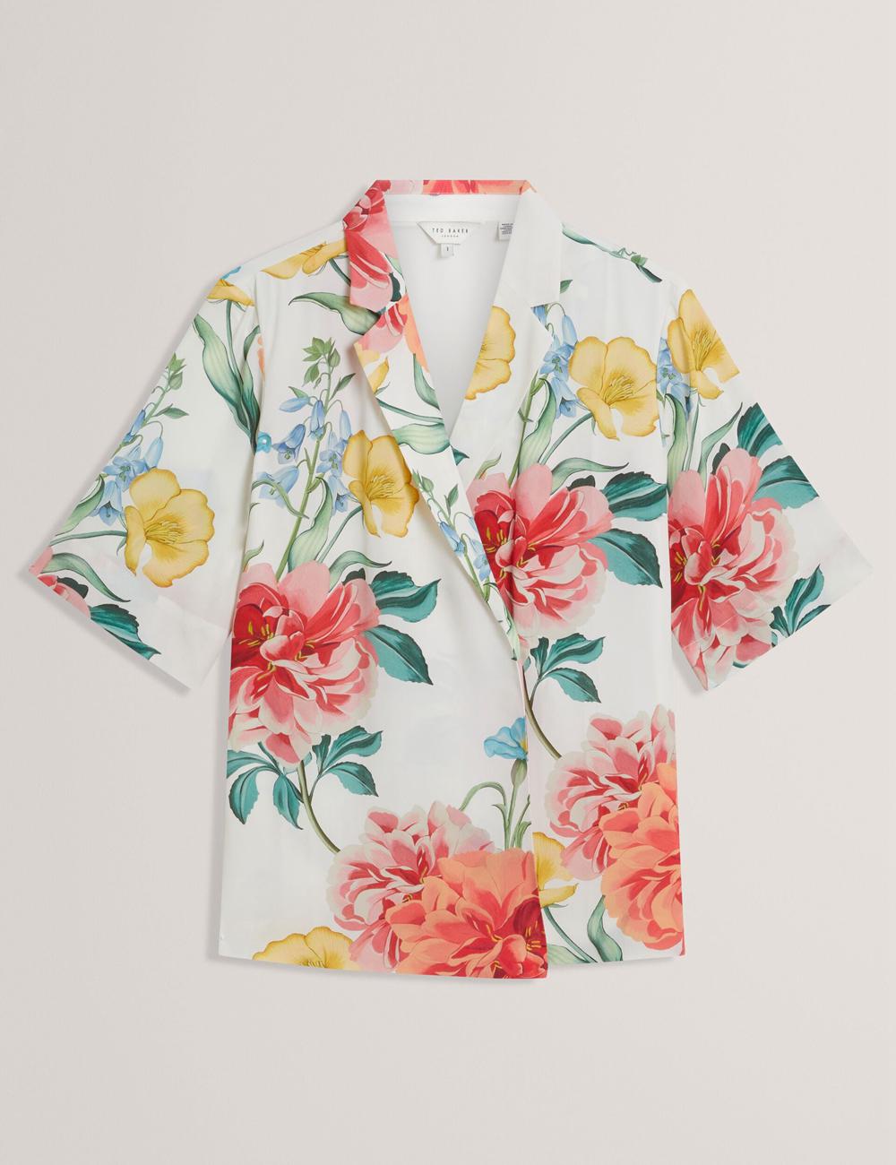 Ted Baker NYMPHA - Floral Short Sleeve Oversized Blazer Damen Weiß | UBWTH-0872