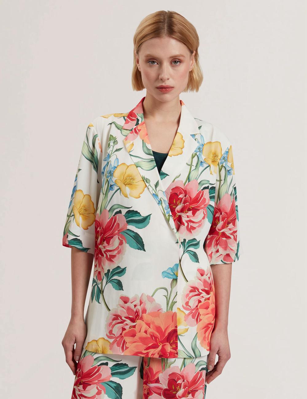 Ted Baker NYMPHA - Floral Short Sleeve Oversized Blazer Damen Weiß | UBWTH-0872