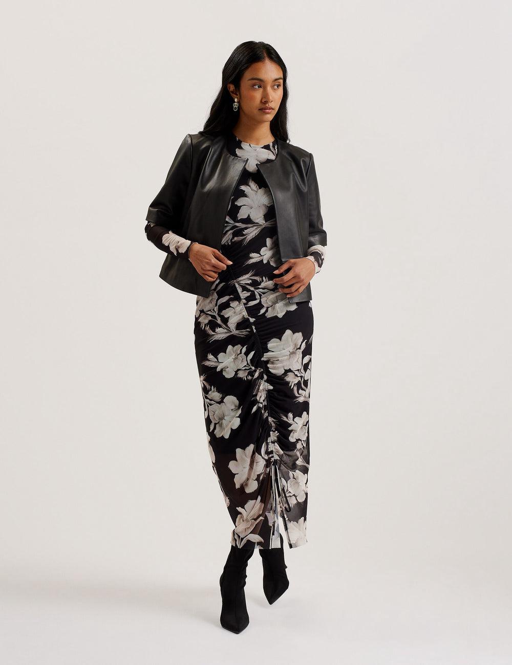 Ted Baker OBINO - Cropped Sleeve Open Leather Jacken Damen Schwarz | HICTP-8697