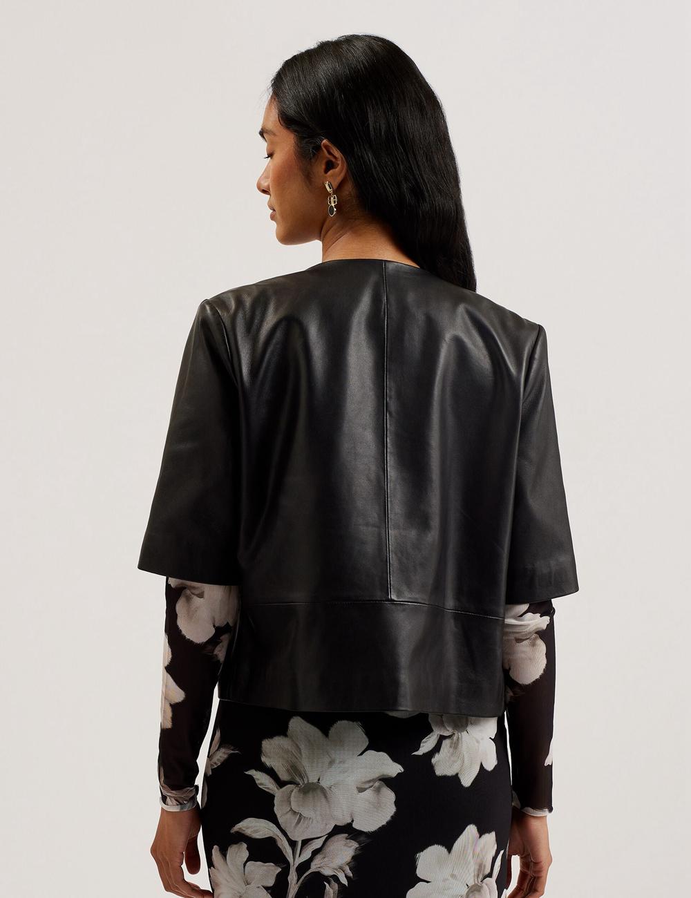 Ted Baker OBINO - Cropped Sleeve Open Leather Jacken Damen Schwarz | HICTP-8697