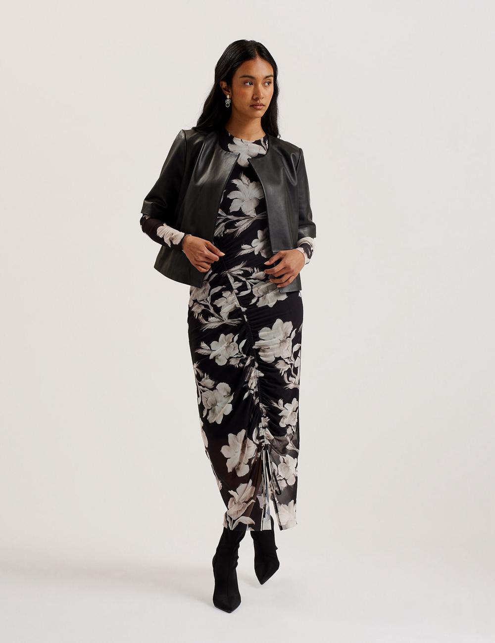 Ted Baker OBINO - Cropped Sleeve Open Leather Jacken Damen Schwarz | HICTP-8697
