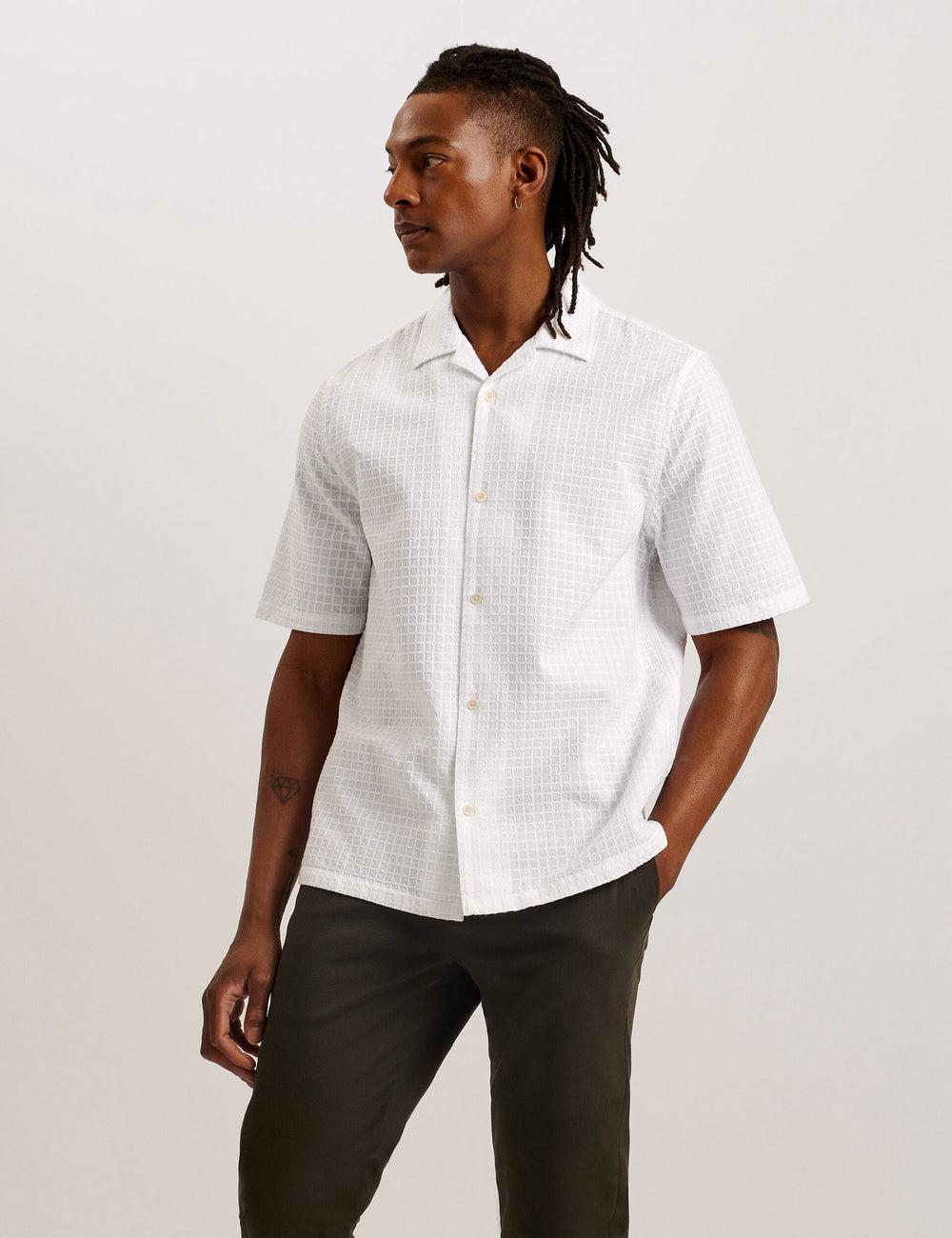 Ted Baker OISE - Textured Grid Cotton Short Sleeve Hemd Herren Weiß | GKSHZ-2803