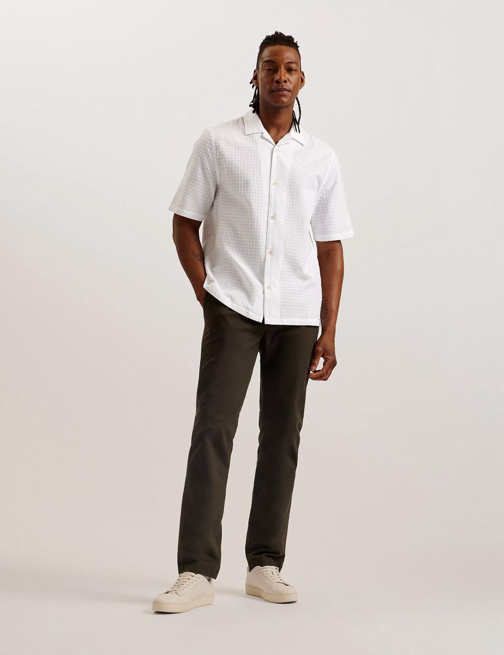 Ted Baker OISE - Textured Grid Cotton Short Sleeve Hemd Herren Weiß | GKSHZ-2803