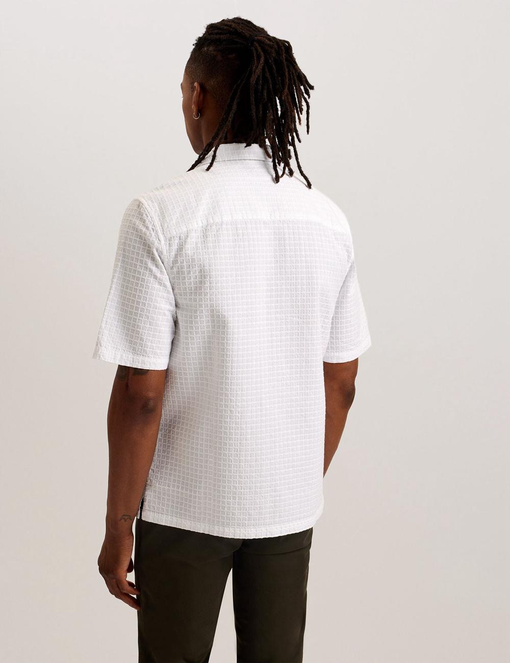 Ted Baker OISE - Textured Grid Cotton Short Sleeve Hemd Herren Weiß | GKSHZ-2803