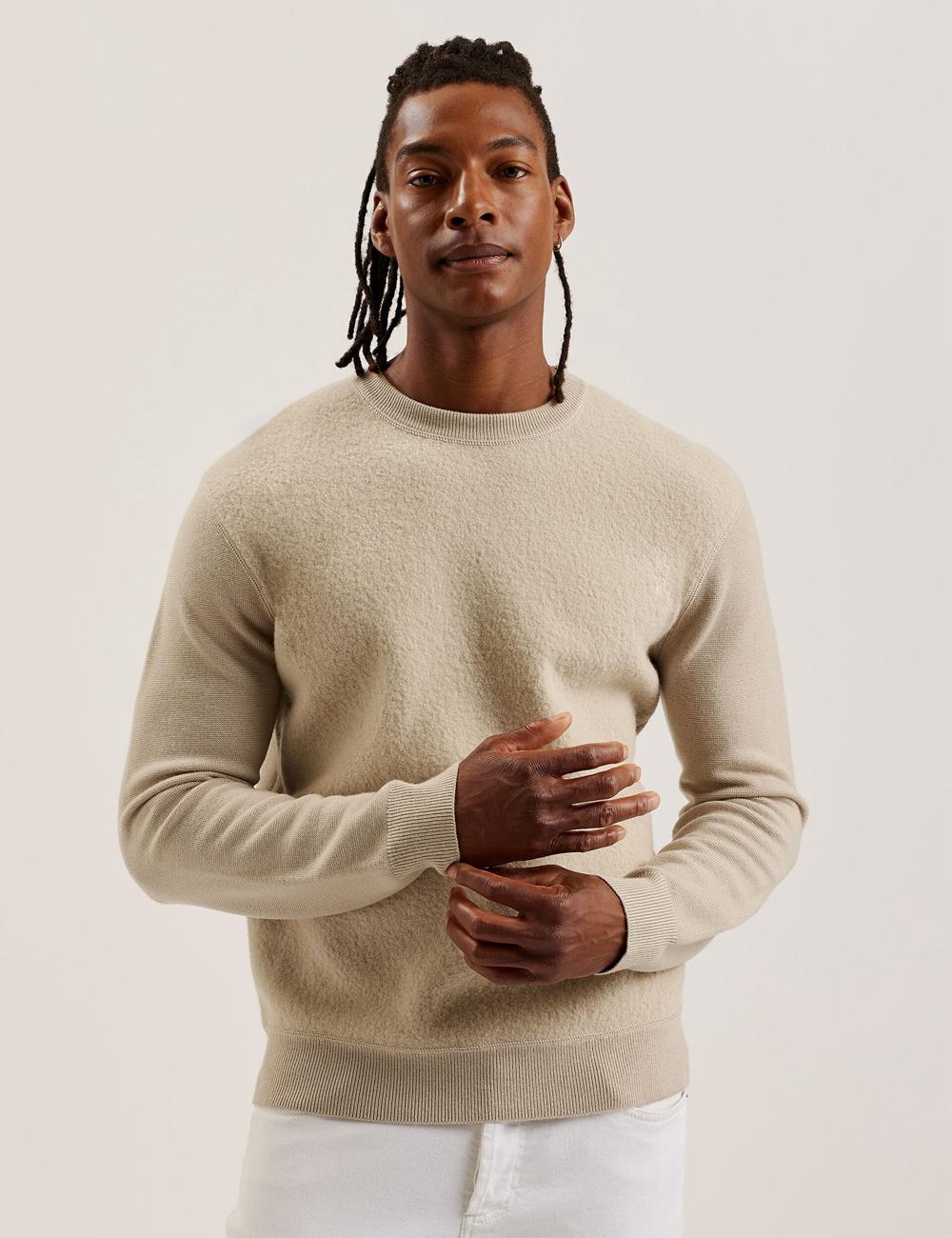 Ted Baker OLMSTE - Boucle Wool Blend Crew Neck Pullover Herren Taupe | RAYHI-7809